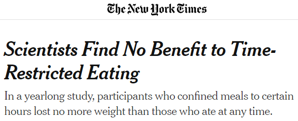 New York Times reports no benefit to time restricted eating… but what did participants in the study eat?